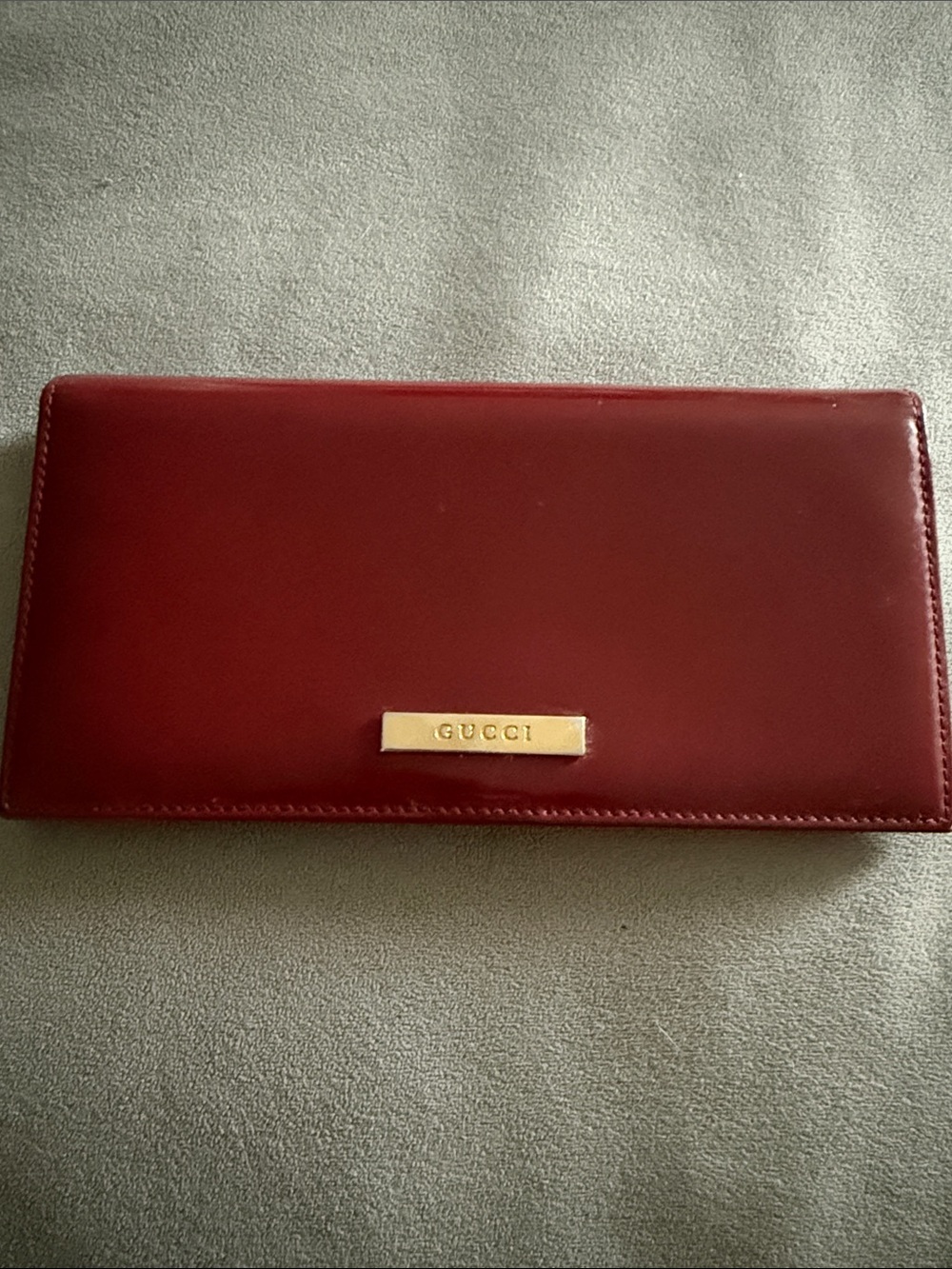 Gucci Burgundy Patent Leather Continental Wallet with Gold Plaque